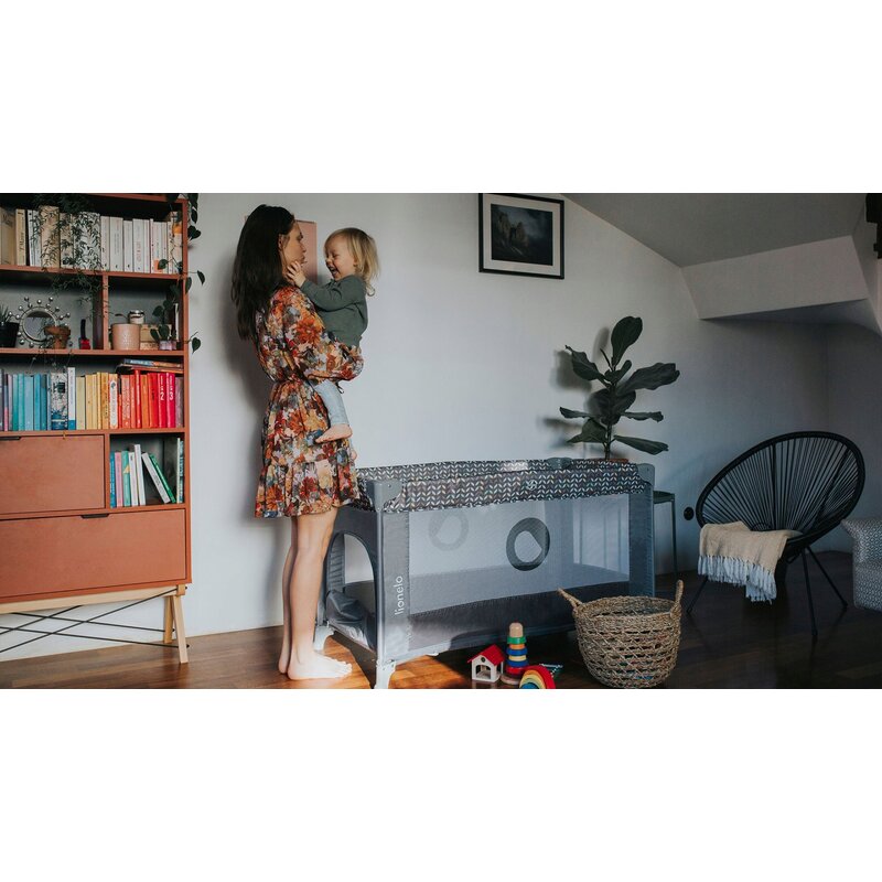 Patut pliant, Lionelo, Stefi, Cu un nivel, Cu intrare laterala cu fermoar, 2 roti, 120x60 cm, Conform cu standardul european de securitate EN 716, Yellow Lemon