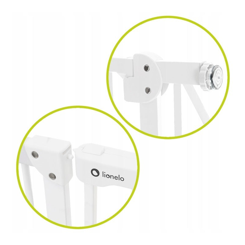 Poarta de siguranta, Lionelo, Truus Slim Led, Prin presiune, Cu lumina Led cu senzor, 105 cm, Conform cu standardul european de securitate EN1930, Alb