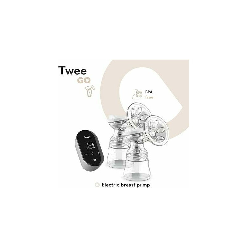 Pompa dubla de san, Lionelo, Electrica, Cu 9 nivele de aspiratie, 5 moduri de masaj, Afisaj LED, Imita suptul natural al copilului, Functionare pana la 90 min, Silentioasa, Fara BPA, Include 2 recipiente de 150 ml si 2 pungi, Cablu USB, Husa, Alb/Gri