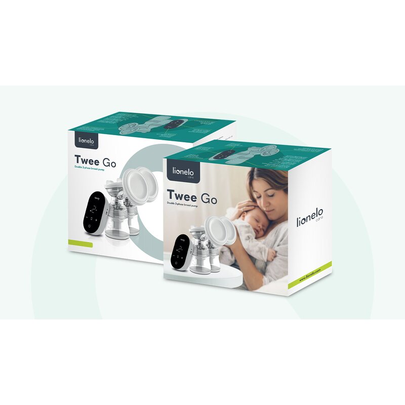 Pompa dubla de san, Lionelo, Electrica, Cu 9 nivele de aspiratie, 5 moduri de masaj, Afisaj LED, Imita suptul natural al copilului, Functionare pana la 90 min, Silentioasa, Fara BPA, Include 2 recipiente de 150 ml si 2 pungi, Cablu USB, Husa, Alb/Gri