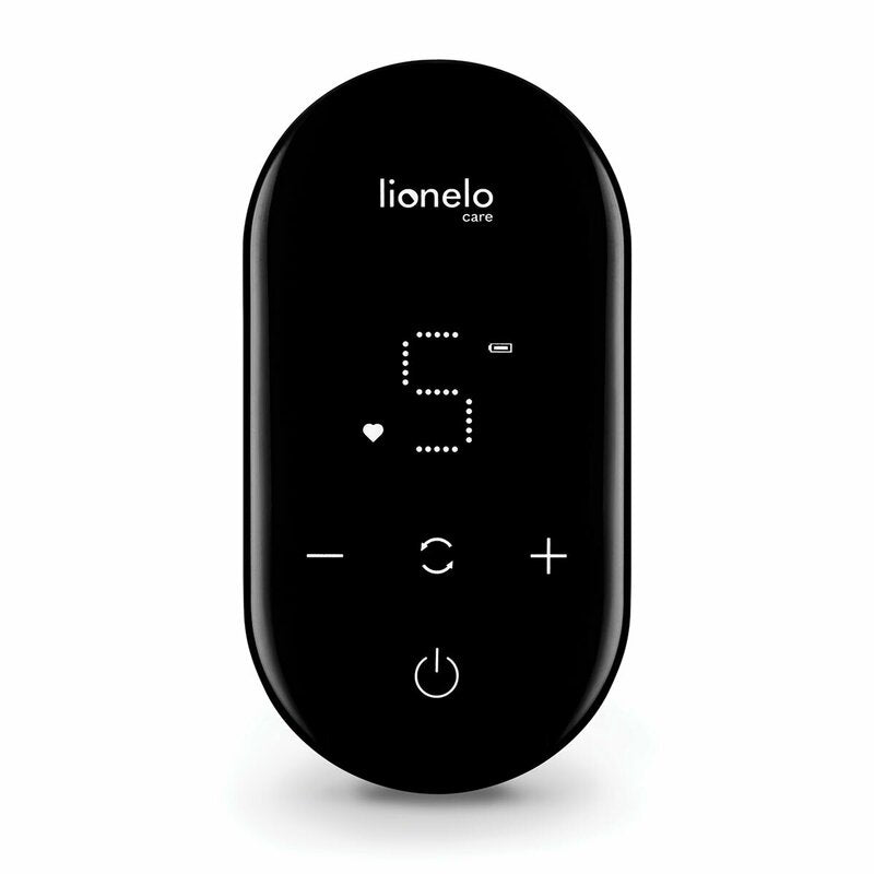 Pompa dubla de san, Lionelo, Electrica, Cu 9 nivele de aspiratie, 5 moduri de masaj, Afisaj LED, Imita suptul natural al copilului, Functionare pana la 90 min, Silentioasa, Fara BPA, Include 2 recipiente de 150 ml si 2 pungi, Cablu USB, Husa, Alb/Gri