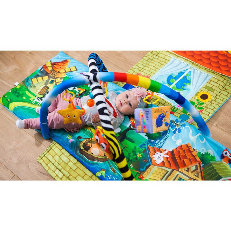 Salteluta interactiva Lionelo, Agnes, Cu jucarii, Conform cu standardul european de securitate EN71, 142x142x45 cm, Multicolor