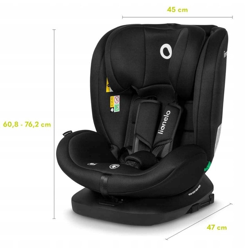 Scaun auto, Lionelo, Bastiaan i-Size, 4 in 1, Protectie laterala, Cu spatar inclinabil in 4 pozitii, Cu tetiera reglabila in 7 pozitii, Rotire 360 grade, Top Tether, 0-36 Kg, 40-150 cm, Cu Isofix, Conform cu ECE R129/03, Negru