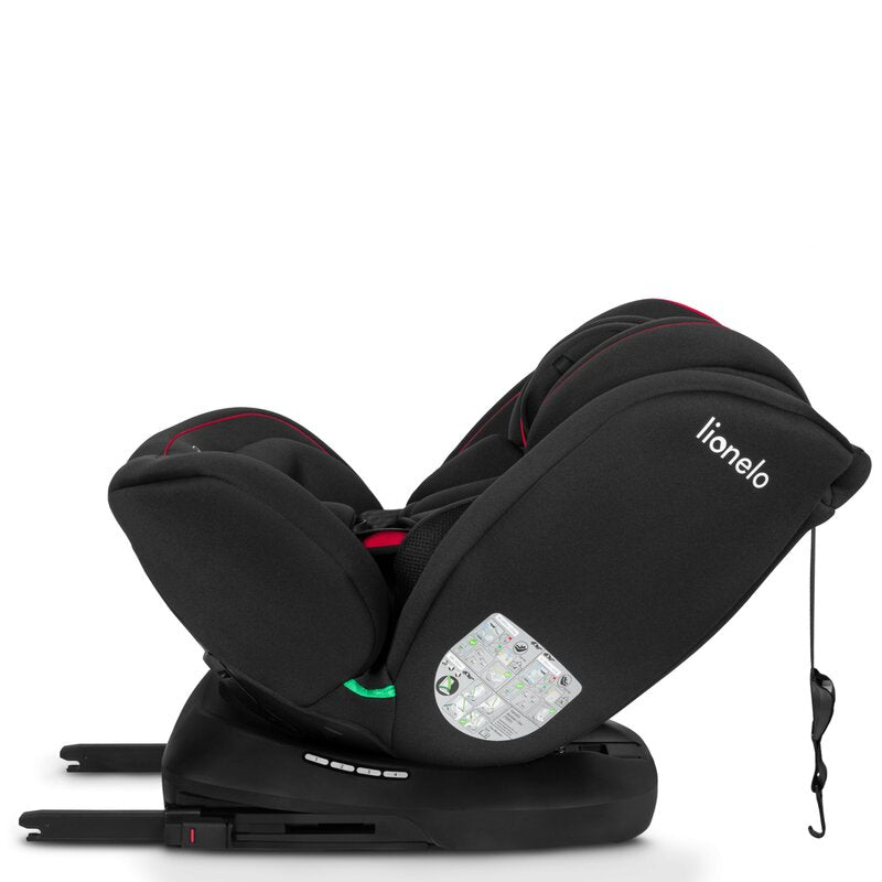 Scaun auto, Lionelo, Bastiaan i-Size, 4 in 1, Protectie laterala, Cu spatar inclinabil in 4 pozitii, Cu tetiera reglabila in 7 pozitii, Rotire 360 grade, Top Tether, 0-36 Kg, 40-150 cm, Cu Isofix, Conform cu ECE R129/03, Negru/Rosu