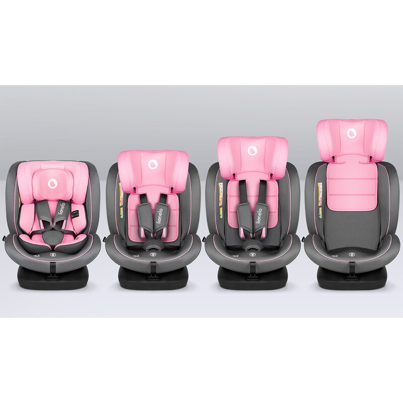 Scaun auto, Lionelo, Bastiaan i-Size, 4 in 1, Protectie laterala, Cu spatar inclinabil in 4 pozitii, Cu tetiera reglabila in 7 pozitii, Rotire 360 grade, Top Tether, 0-36 Kg, 40-150 cm, Cu Isofix, Conform cu ECE R129/03, Roz