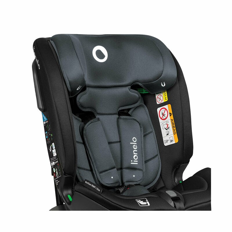 Scaun auto, Lionelo, Bastiaan RWF i-Size, Pozitie de somn, Protectie laterala, Rotire 360 grade, 0-36 Kg, Cu Isofix si Centura Top Tether, Conform cu standardul european de securitate ECE R129, Gri
