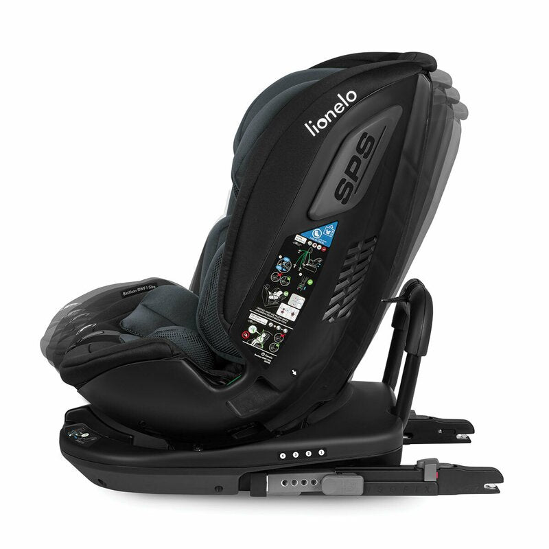 Scaun auto, Lionelo, Bastiaan RWF i-Size, Pozitie de somn, Protectie laterala, Rotire 360 grade, 0-36 Kg, Cu Isofix si Centura Top Tether, Conform cu standardul european de securitate ECE R129, Gri