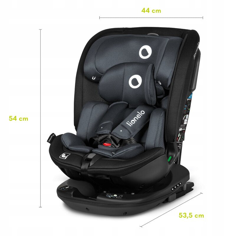 Scaun auto, Lionelo, Bastiaan RWF i-Size, Pozitie de somn, Protectie laterala, Rotire 360 grade, 0-36 Kg, Cu Isofix si Centura Top Tether, Conform cu standardul european de securitate ECE R129, Gri