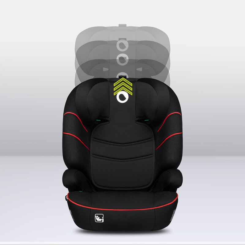 Scaun auto, Lionelo, Lars i-Size, Cu tetiera reglabila in 10 pozitii, Cu pozitionare spre sensul de mers, 15-36 Kg, 100-150 cm, Conform cu standardul european de securitate ECE R129/03, Negru/Rosu
