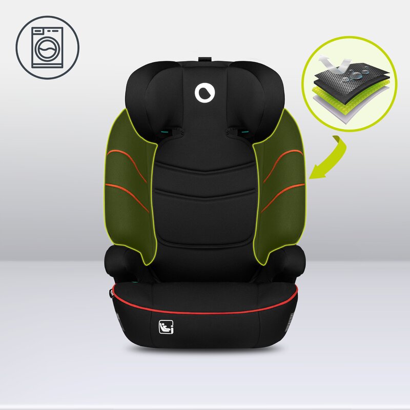 Scaun auto, Lionelo, Lars i-Size, Cu tetiera reglabila in 10 pozitii, Cu pozitionare spre sensul de mers, 15-36 Kg, 100-150 cm, Conform cu standardul european de securitate ECE R129/03, Negru/Rosu