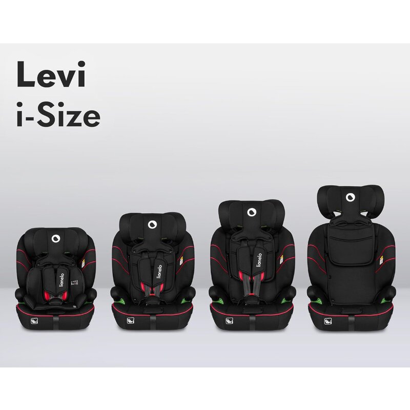 Scaun auto, Lionelo, Levi One i-Size, Universal, Instalare FWF, Cu tetiera reglabila in 10 pozitii, Cu spatar detasabil, 76-150 cm, Conform cu R129, Negru
