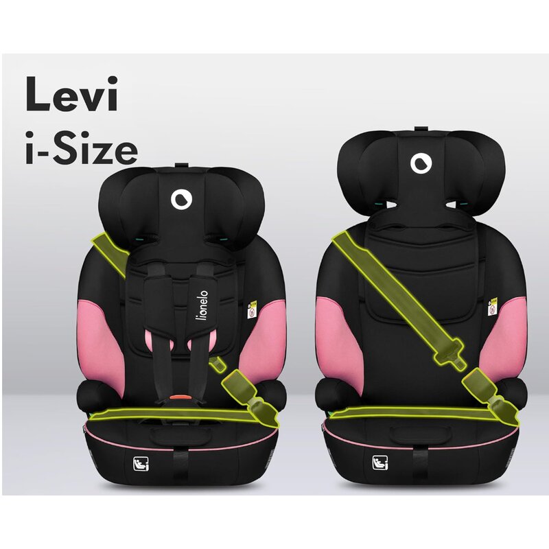 Scaun auto, Lionelo, Levi One i-Size, Universal, Instalare FWF, Cu tetiera reglabila in 10 pozitii, Cu spatar detasabil, 76-150 cm, Conform cu R129, Roz