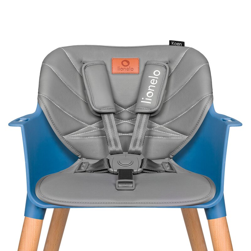 Scaun de masa, Lionelo, Koen, Din fag, 2 in 1, Transformabil, Sustine 30 kg, 6 luni+, Conform cu standardul european de securitate EN14988, Albastru
