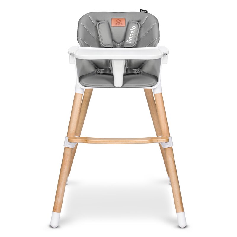 Scaun de masa, Lionelo, Koen, Din fag, 2 in 1, Transformabil, Sustine 30 kg, 6 luni+, Conform cu standardul european de securitate EN14988, Gri