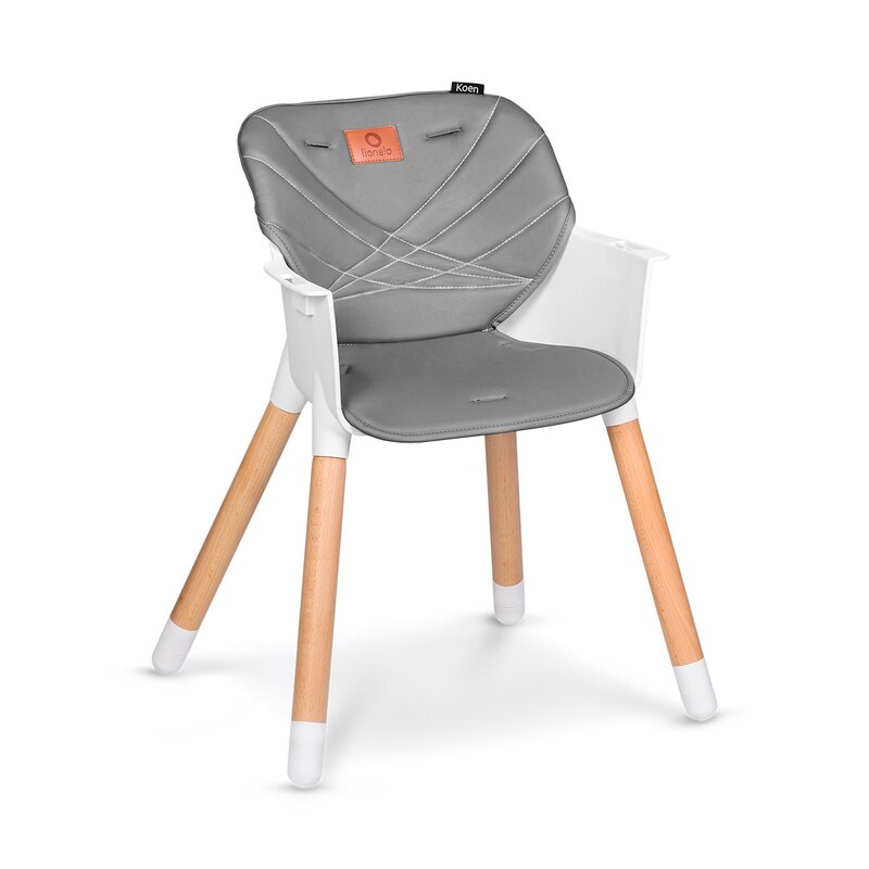 Scaun de masa, Lionelo, Koen, Din fag, 2 in 1, Transformabil, Sustine 30 kg, 6 luni+, Conform cu standardul european de securitate EN14988, Gri