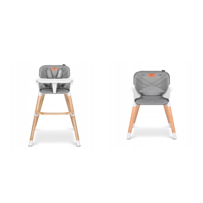 Scaun de masa, Lionelo, Koen, Din fag, 2 in 1, Transformabil, Sustine 30 kg, 6 luni+, Conform cu standardul european de securitate EN14988, Gri