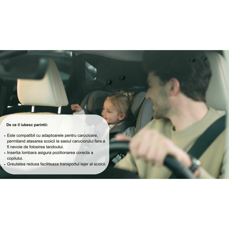 Scoica auto, Lionelo, i-Size Astrid, 0-13 Kg, 40-87 cm, Cu salteluta, Testat ADAC, Conform cu standardul european de securitate R129, Negru/Gri