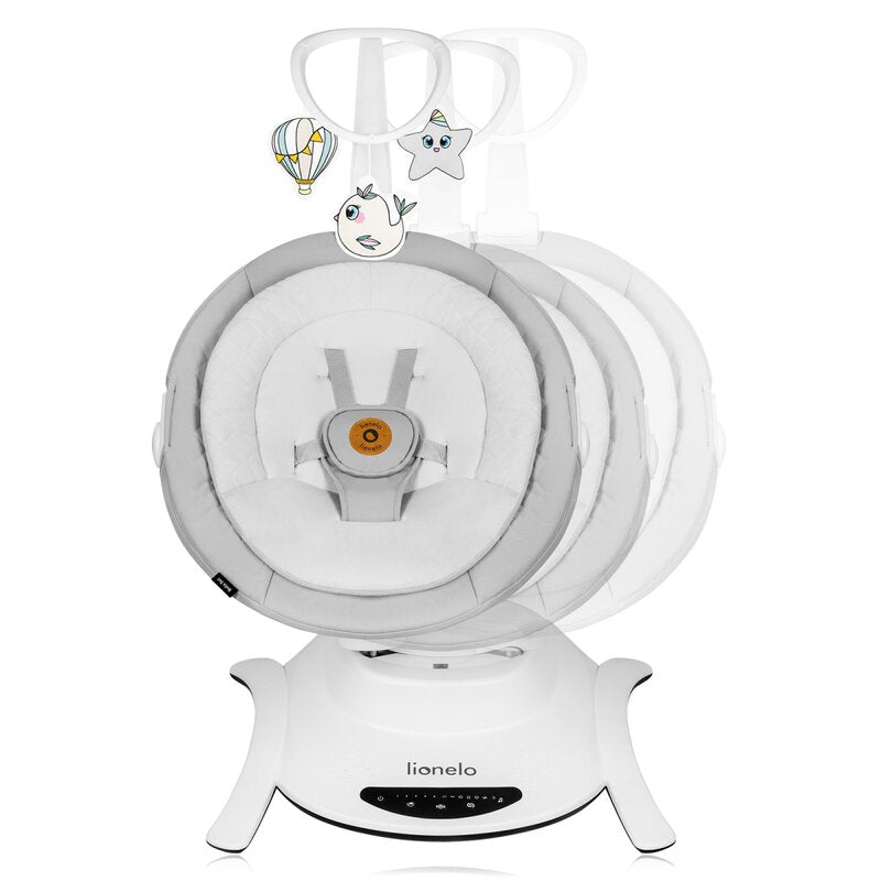Set 2 in 1, Balansoar si landou, Lionelo, Bella, Rotative 360, Ecran tactil si telecomanda, Electric, Scaun reglabil, 6 miscari unice, 5 viteze, Cu melodii, Gri