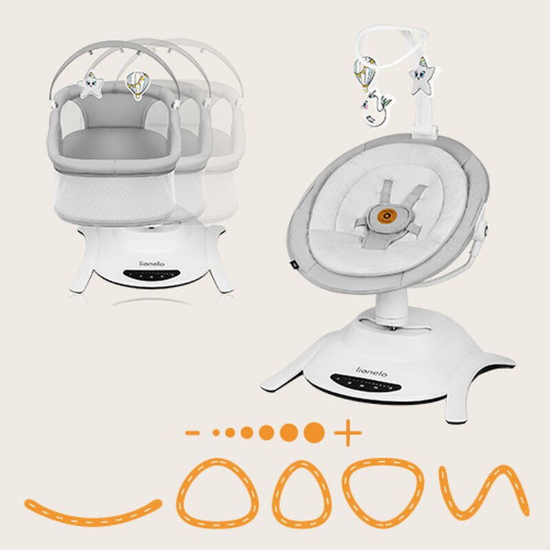 Set 2 in 1, Balansoar si landou, Lionelo, Bella, Rotative 360, Ecran tactil si telecomanda, Electric, Scaun reglabil, 6 miscari unice, 5 viteze, Cu melodii, Gri