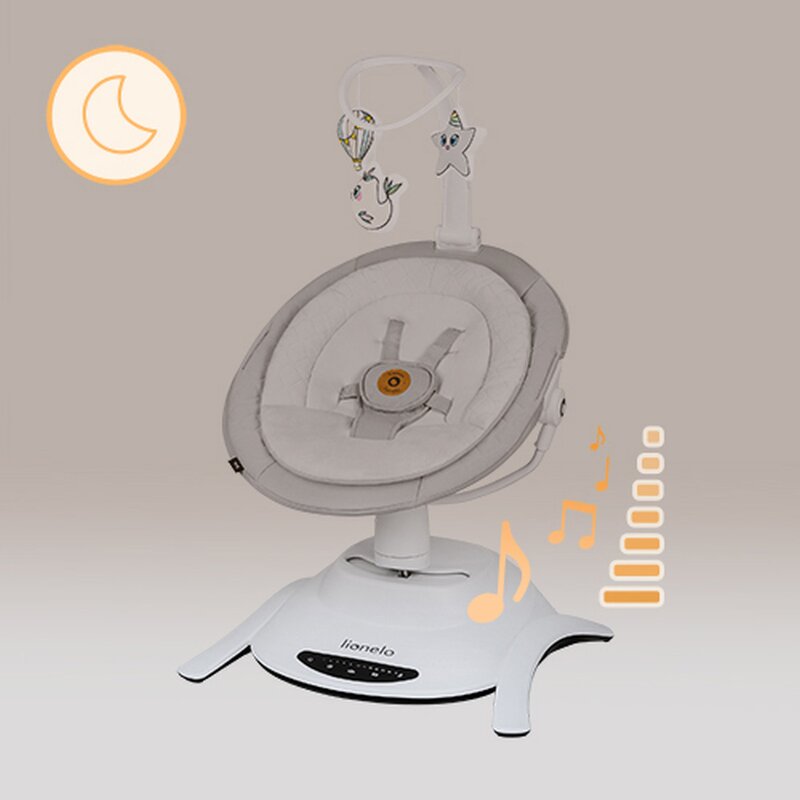 Set 2 in 1, Balansoar si landou, Lionelo, Bella, Rotative 360, Ecran tactil si telecomanda, Electric, Scaun reglabil, 6 miscari unice, 5 viteze, Cu melodii, Gri