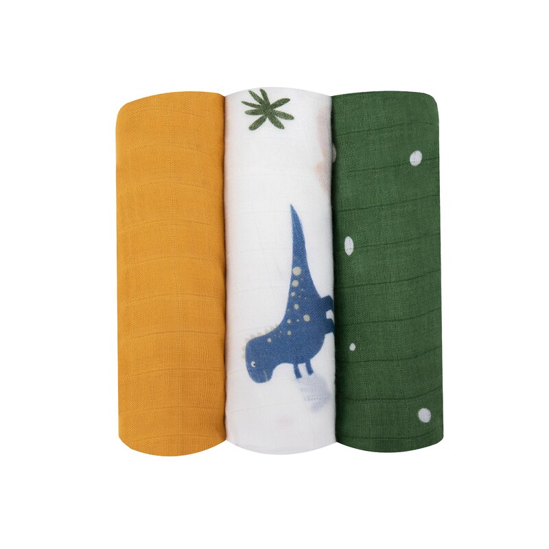 Set 3 museline Lionelo Bamboo Set Dino – trei museline rulate