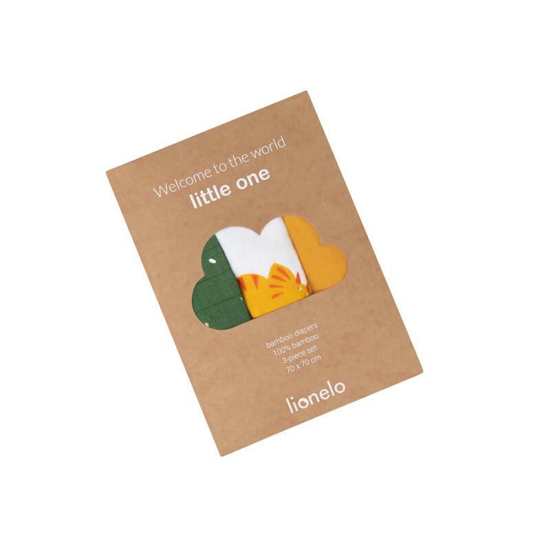 Set 3 museline, Lionelo, Bamboo, Multifunctionale, Din Bambus, 70x70 cm, Dino