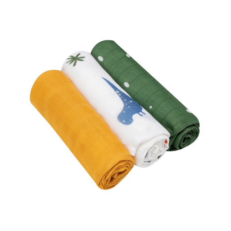 Set 3 museline Lionelo Bamboo Set Dino – trei museline rulate