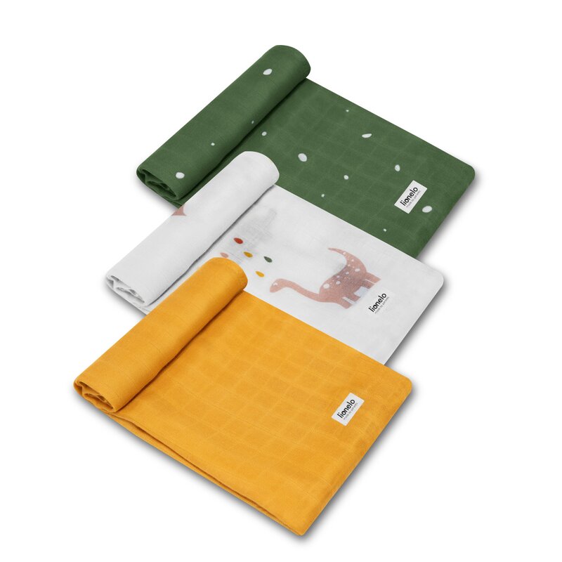 Set 3 museline Lionelo Bamboo Set Dino – trei museline desfăcute