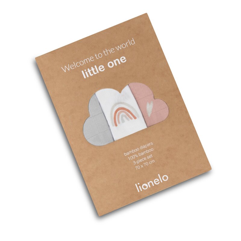 Set 3 museline, Lionelo, Bamboo, Multifunctionale, Din Bambus, 70x70 cm, Rainbow