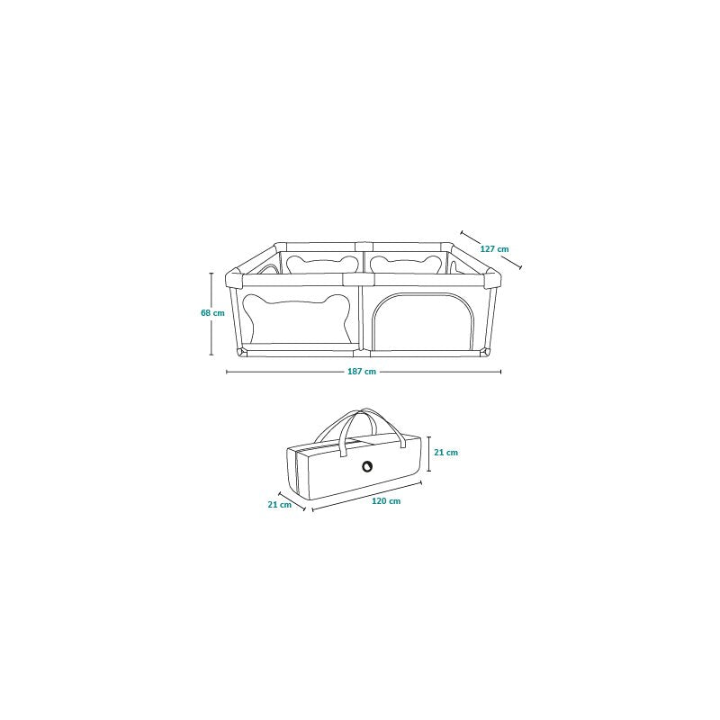 Tarc de joaca copii, Lionelo, Willow, 127 x 187 cm, Pliere compacta, Include geanta de transport, Din plasa, Cu doua intrari laterale si fermoar, Cu ventuze pentru stabilitate, Conform cu EN 12227:2010, Gri