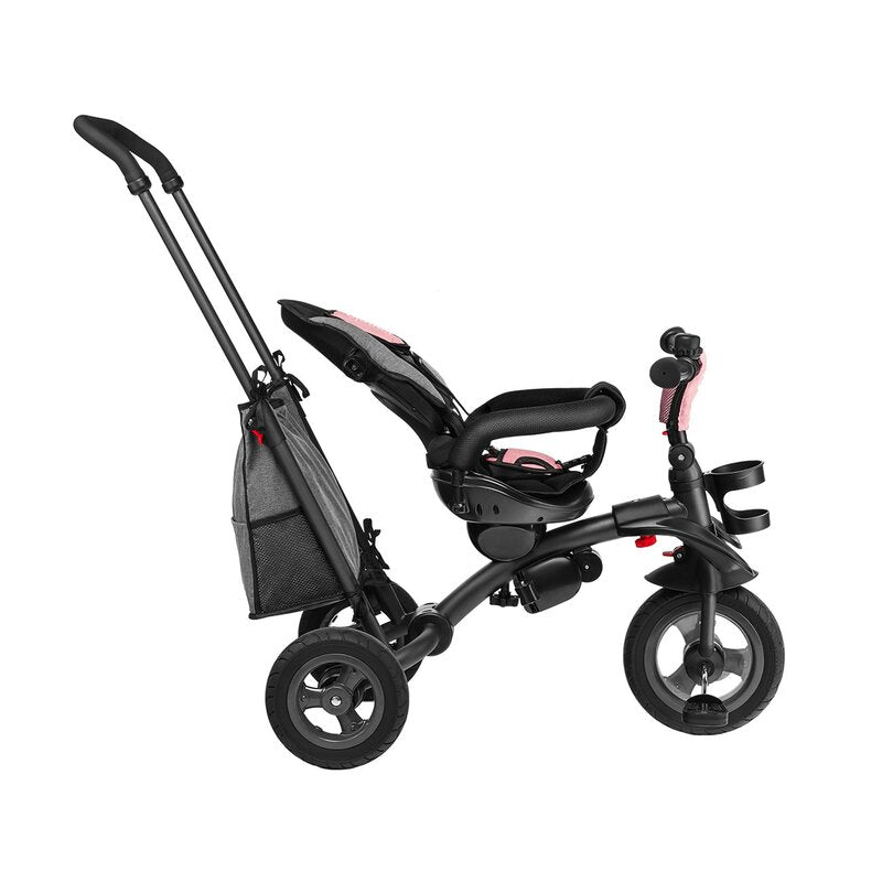 Tricicleta copii, Lionelo, Tris, Ultrapliabila, Multifunctionala. Mecanism de pedalare libera, Suport picioare, Control al directiei, Scaun reversibil, Rotire 360 grade, Conform cu standardul europeane de securitate EN71, Roz/Gri