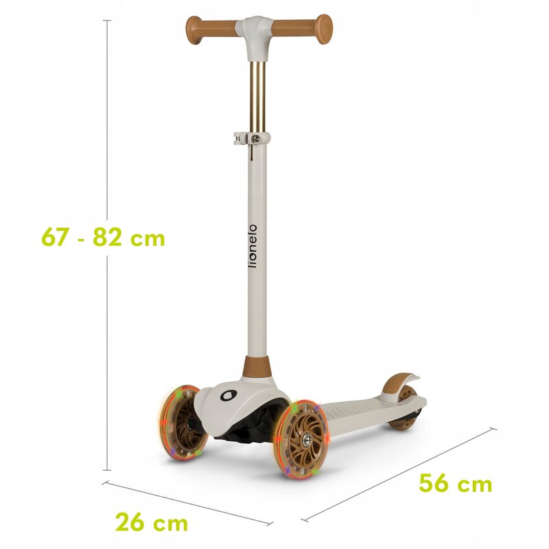 Trotineta, Lionelo, Jessy, Ultrapliabila, Pana la 50 Kg, Cu design ergonomic, Cu lumini LED, 56 x 26 x 67-82 cm, 3 ani+, Maro