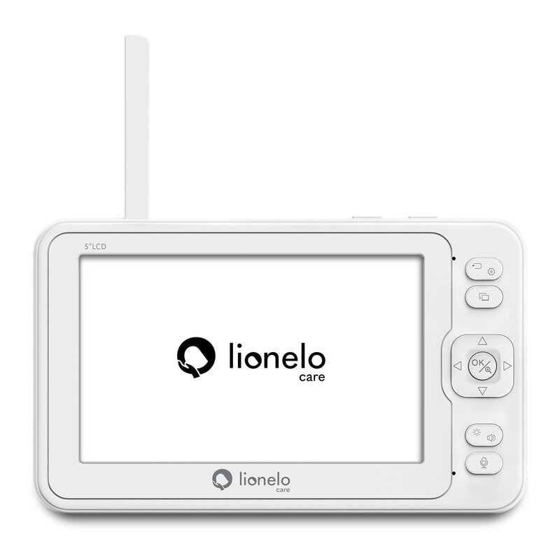 Videofon, Lionelo, Babyline 8.3, Cu termometru, Cu melodii, Comunicare in 2 sensuri, Rotire 360 grade, Alb