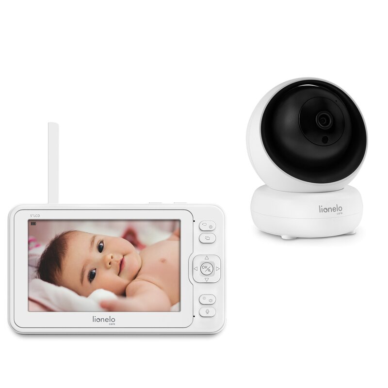 Videofon, Lionelo, Babyline 8.3, Cu termometru, Cu melodii, Comunicare in 2 sensuri, Rotire 360 grade, Alb