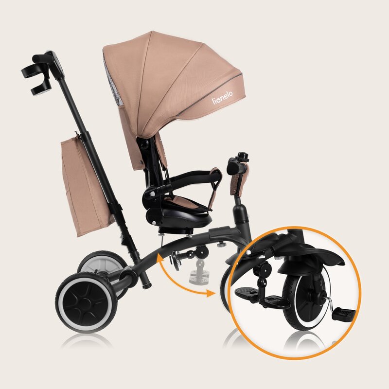 Tricicleta Copii Lionelo Tris Plus 2in1 Pliabila Scaun Rotativ 360 Bej