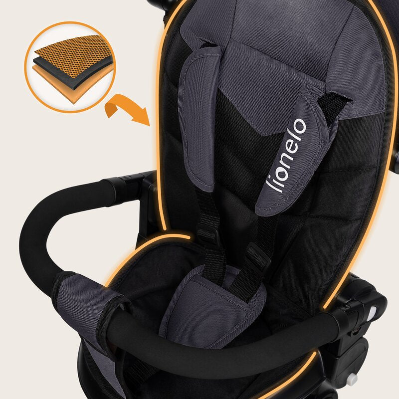 Tricicletă Copii Lionelo Tris Plus | Ultrapliabilă | Scaun Reversibil 360° | Spătar Reglabil | 9 luni-5 ani | 25 kg | Gri