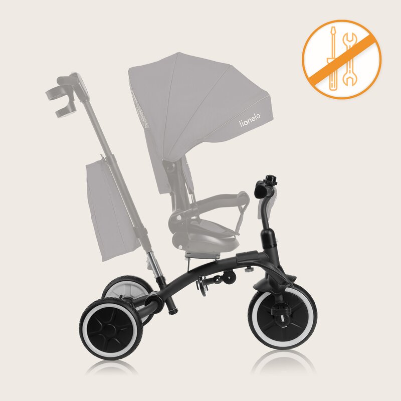 Tricicletă Copii Lionelo Tris Plus | Ultrapliabilă | Scaun Reversibil 360° | Spătar Reglabil | 9 luni-5 ani | 25 kg | Gri