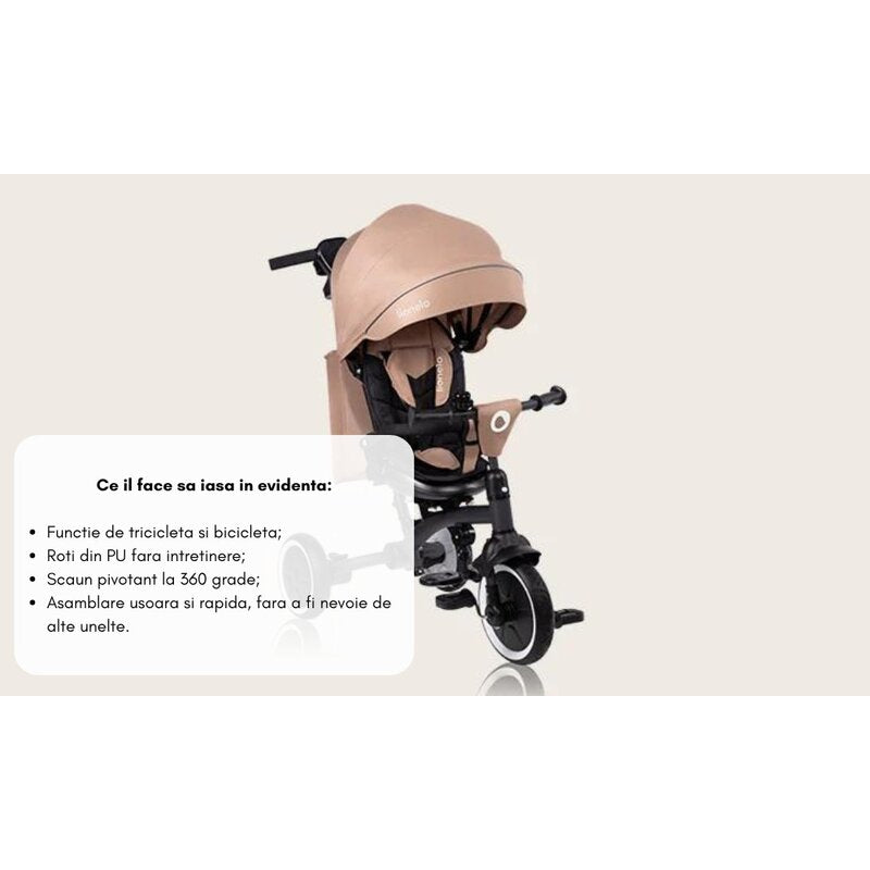 Tricicletă Copii Lionelo Tris Plus | Ultrapliabilă | Scaun Reversibil 360° | Spătar Reglabil | 9 luni-5 ani | 25 kg | Gri