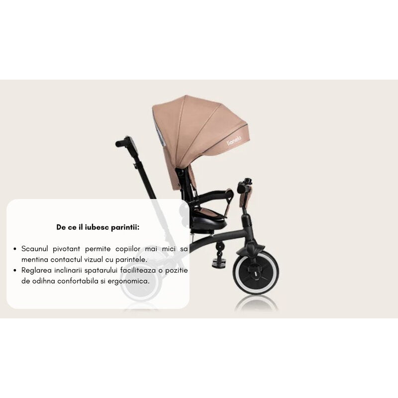 Tricicleta copii, Lionelo, Tris Plus, Ultrapliabila, Multifunctionala, Pana la 25 kg, Inclinare spatar in fata si in spate, Suport picioare, Control al directiei, Scaun reversibil, Rotire 360 grade, Conform cu EN71, 9 luni-5 ani, Roz