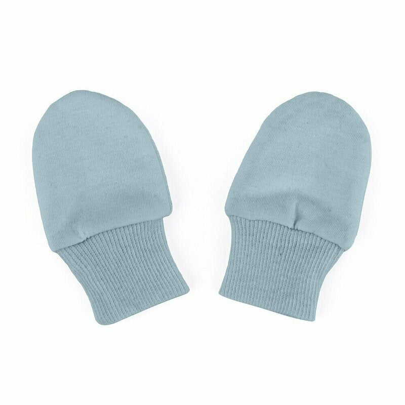 Manusi pentru nou-nascuti, Petite&Mars, Smoothie, Bumbac 100%, Material moale si respirabil, Protectie impotriva zgarieturilor, Manseta lata, 2 straturi, 6 x 10 cm, 0 luni+, Albastru