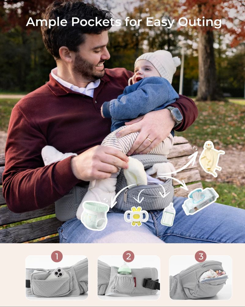 Marsupiu 2in1 Momcozy Move2Fit Mesh Respirabil cu Sezut Detasabil Grey 5 Luni+