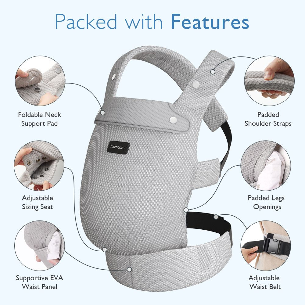 Marsupiu Ergonomic Momcozy PureHug Air Mesh Grey 3-24 Luni
