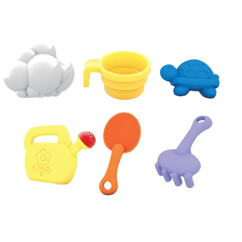 Masa de joaca pentru copii, Petite&Mars, Teo, Pentru apa si nisip, 6 jucarii diferite incluse, 46 x 69 x 39 cm, Albastru/Verde