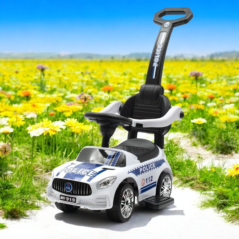 Mașinuță de împins Baby Mix Police – prezentare pe fundal cu flori
