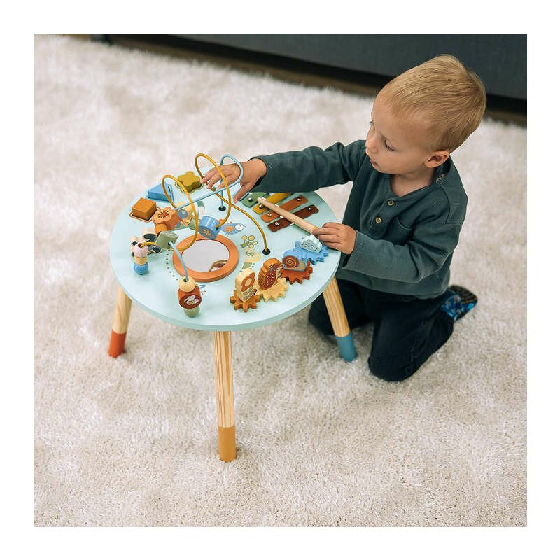 Masuta de activitati, Free2Play, Din lemn, Cu xilofon, Sortator de forme, Oglinda, Conform cu standardele europene EN71-1;2018, EN71-2:2020, EN71-3:2021, EN62115:2020, Multicolor