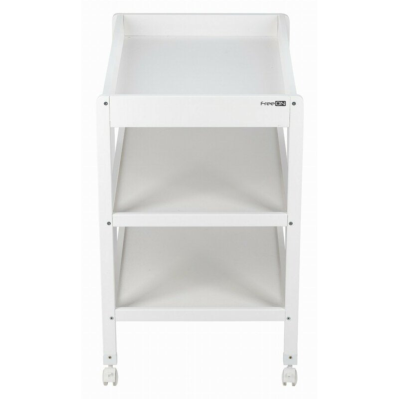 Masuta de infasat, FreeON, Mila, Din lemn, Cu 4 roti pentru transport facil, Cu 3 suprafete de depozitare, 76x54x86 cm, White