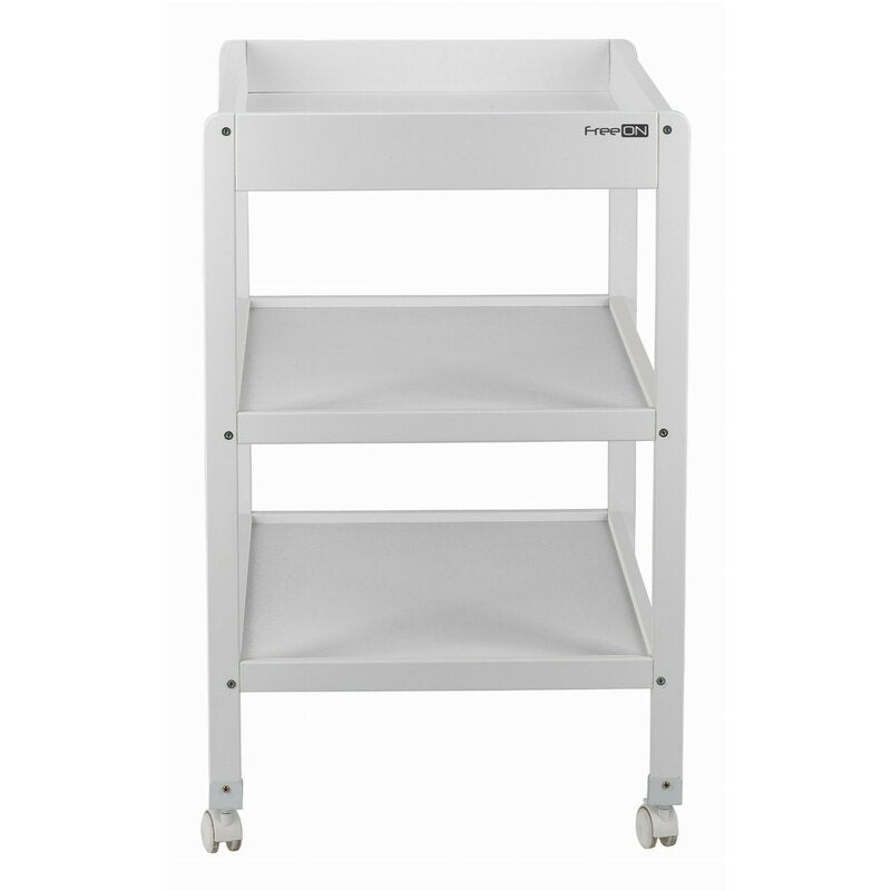 Masuta de infasat, FreeON, Mila, Din lemn, Cu 4 roti pentru transport facil, Cu 3 suprafete de depozitare, 76x54x86 cm, White