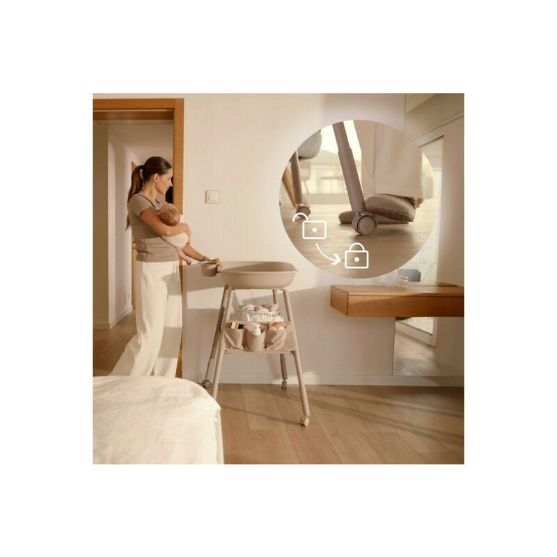 Masuta de Infasat Lionelo Rosie cu Saltea, Roti, Organizer si Reglaj Inaltime 3 Trepte