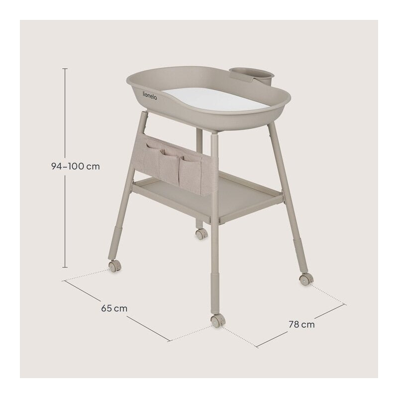 Masuta de Infasat Lionelo Rosie cu Saltea, Roti, Organizer si Reglaj Inaltime 3 Trepte