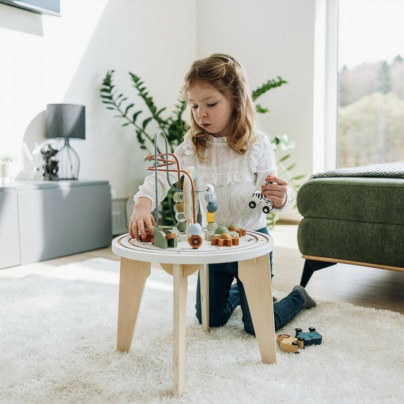 Masuta Montessori cu activitati, Free2Play, Cu multiple activitati, Dezvolta coordonarea ochi-mana, Din lemn, 18 luni+, Think and Play